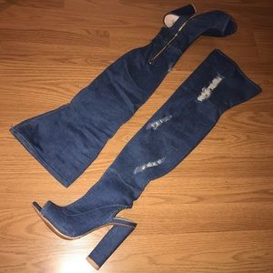 Denim Thigh High Boots 